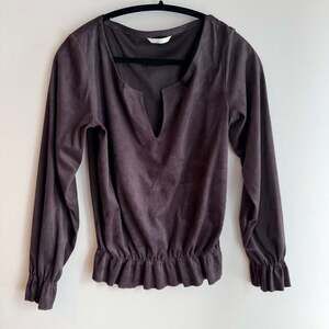 Marks & Spencer Faux Suede Mocha V-Neck Peplum Top